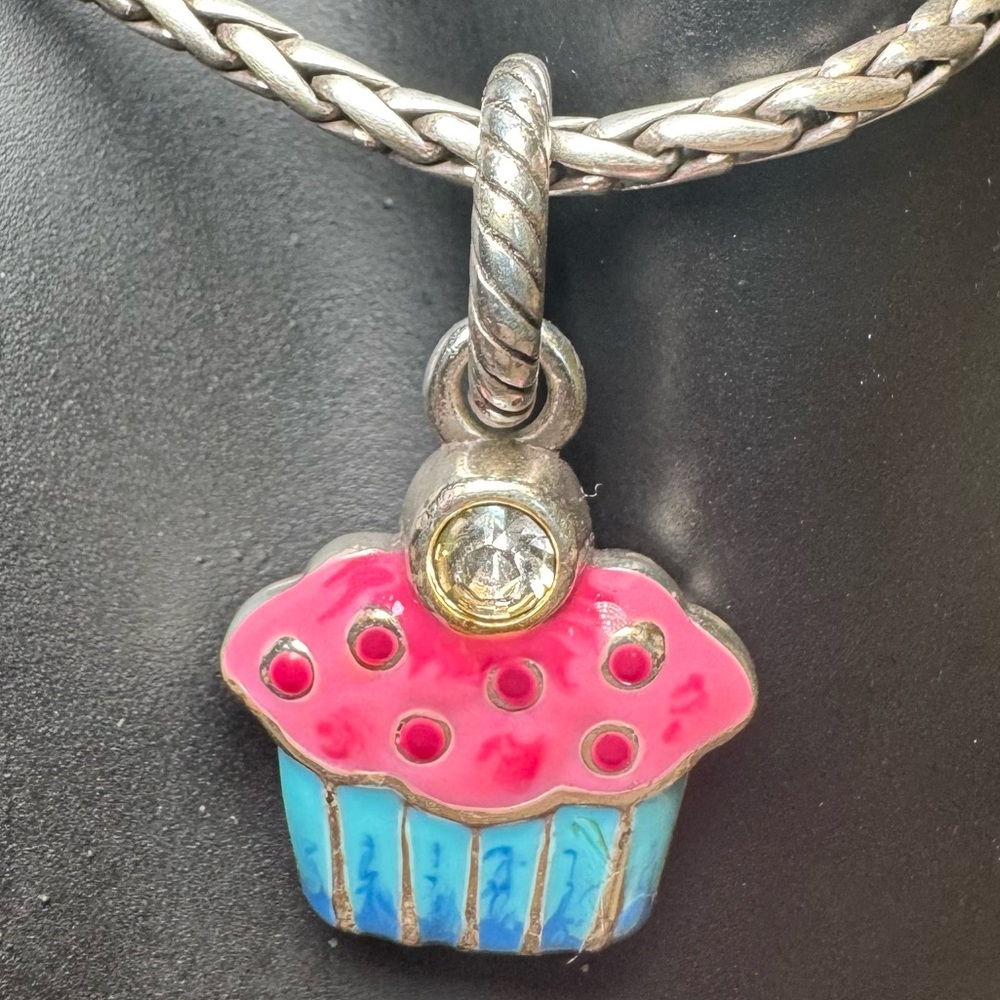 Brighton Cupcake Pendant Charm for Necklace or Bracelet in Pink and Blue